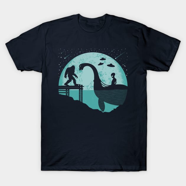 Alien Loch Ness Monster Bigfoot T-Shirt by Tesszero